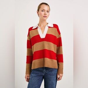 Rails Harris Cashmere Polo Sweater NWT Red Camel Stripe Size S Rare